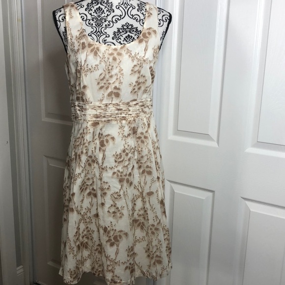 Lela Rose Dresses & Skirts - Lela Rose Loft Cream Brown Swirl Cinched Waist Dress 8